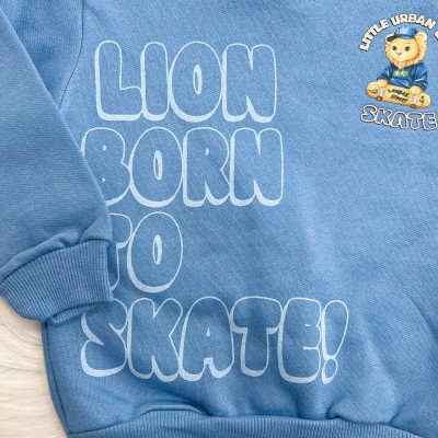 Conj. Casaco Lion Born to Skate e Calça de Moletom - Azul Jeans